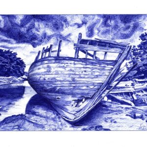 Gribouillage : cimetière de bateaux en Bretagne
